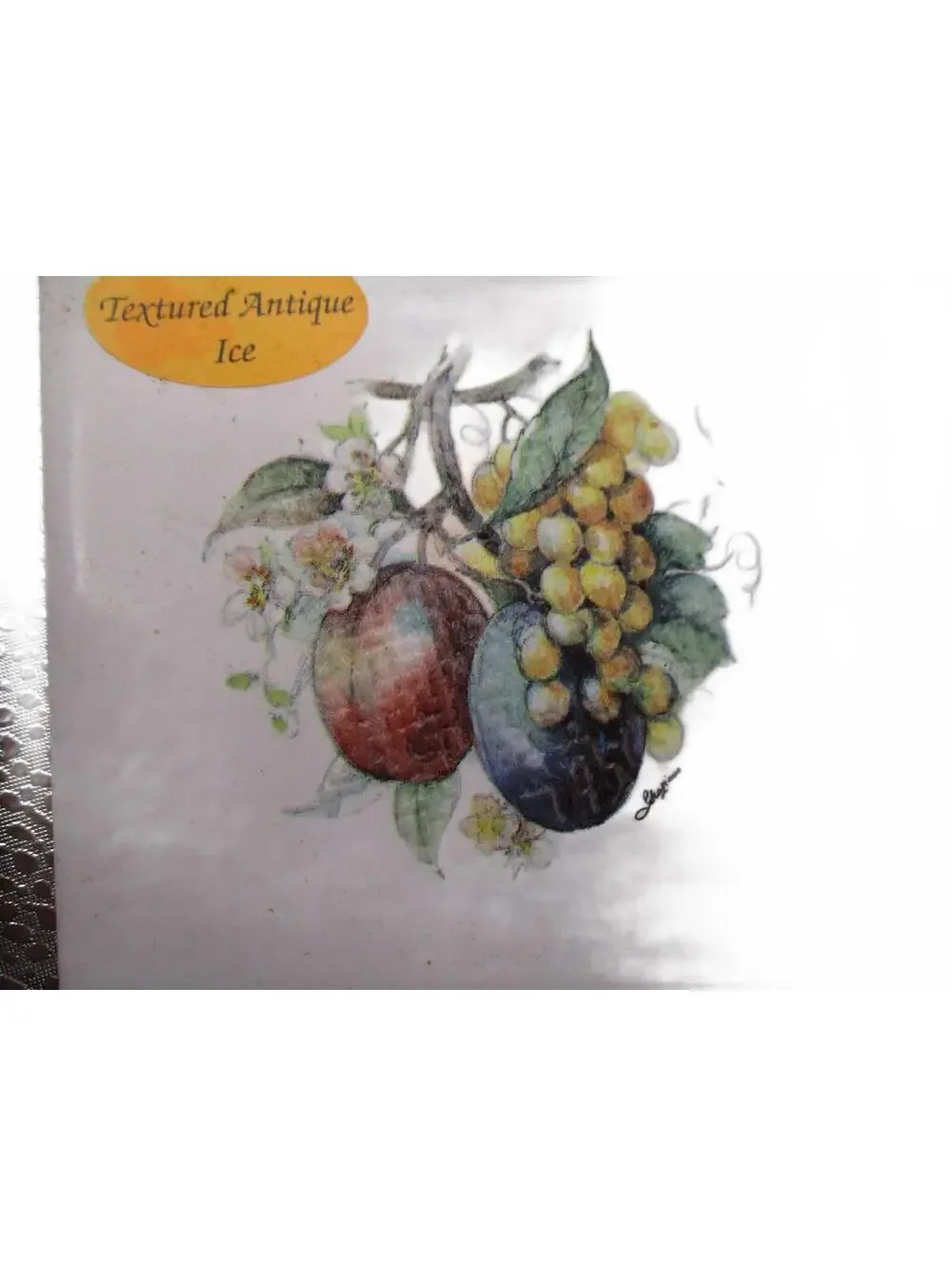 Vintage US Ceramic Fruit Tiles Set of 4 Orange Pear Ice Glaze 4.5x4.5